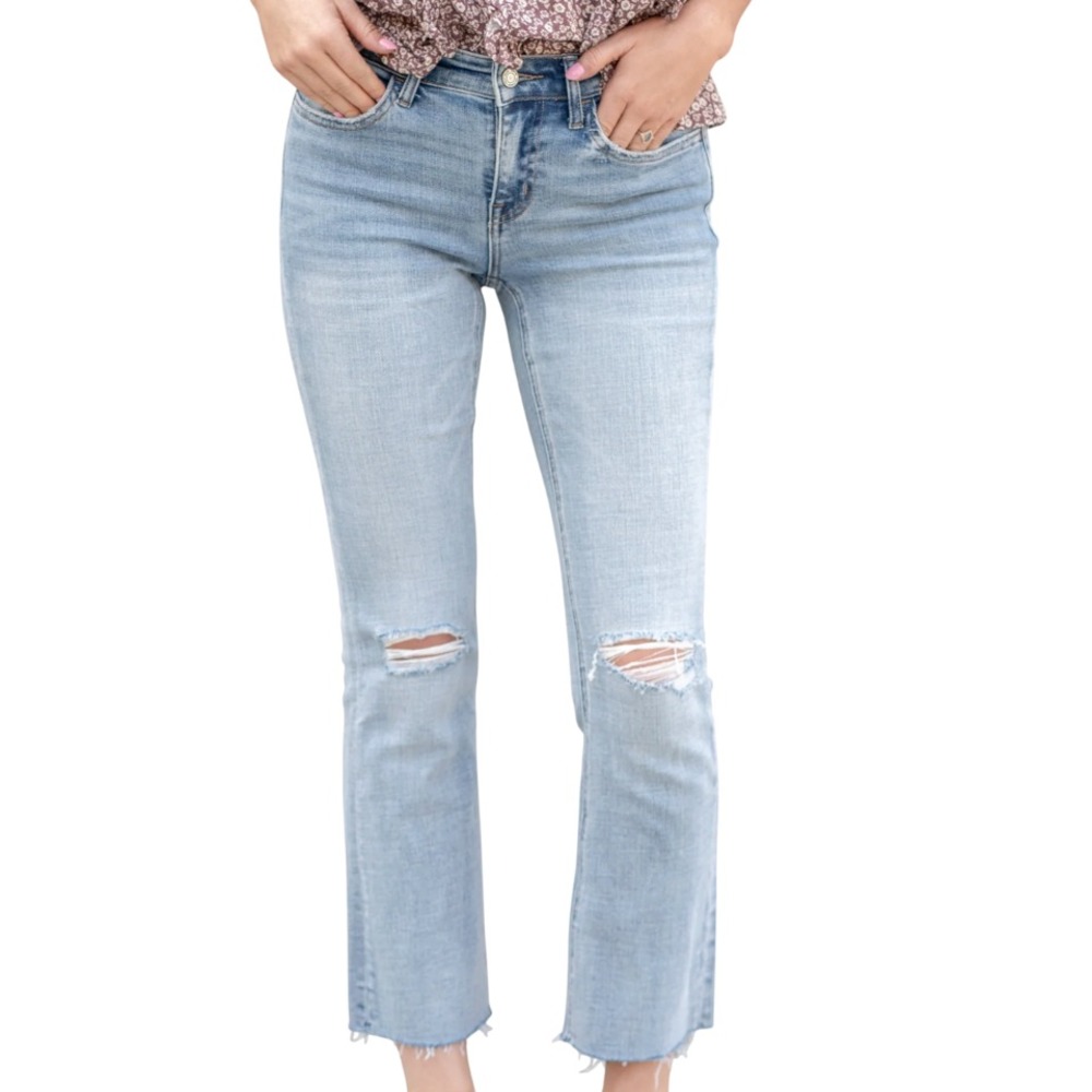 VERVET Flying Monkey Jeans LIGHT WASH RIPPED KNEES Kick Flare Mid-Rise SZ 27